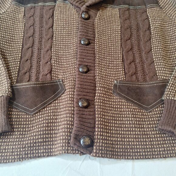 Vintage Studio One By Campus Brown Knit Suede Cardigan Sweater Grandpacore Sz XL - Picture 9 of 11